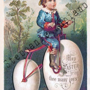 DIGITAL DOWNLOAD Antike Werbung Handel Karte junge auf Ei Bike Kunst Journal druckbare Bild