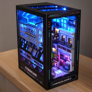 Cyberpunk DIY Book Nook Kit: Futuristic Miniature Diorama