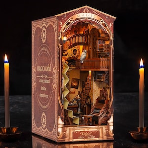 Kit de miniaturas del mundo mágico para armar, inspirado en Harry Potter, kit de rincón de libros del mundo mágico, decoración de estanterías de magos, diorama de Hogwarts, regalo para amantes de los libros