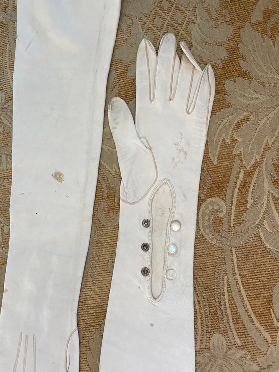 White Leather Opera Gloves c. 1950 - image 9