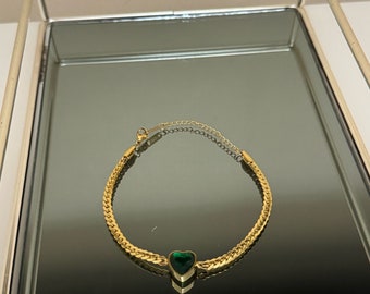 roestvrijstalen groene hartvormige gouden armband
