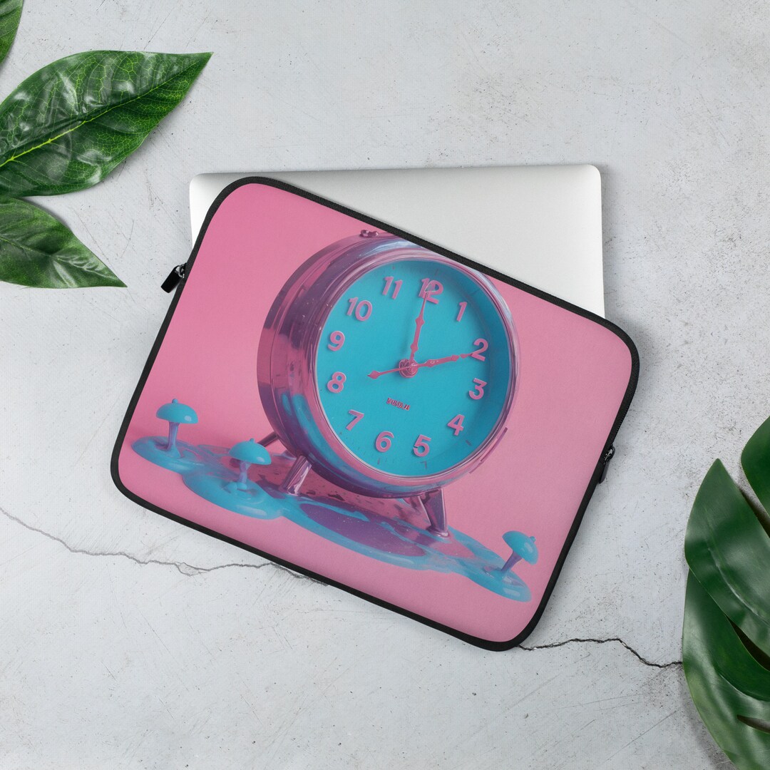 Surreal Melting Clock Laptop Sleeve Pink Retro Aesthetic Neoprene Case ...