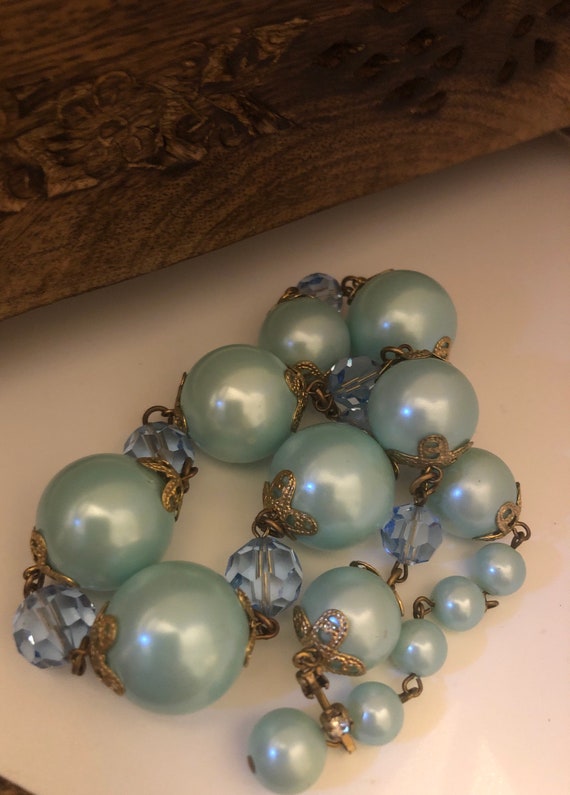 Vintage Marvella Baby Blue Beaded Crystal Necklace - image 3