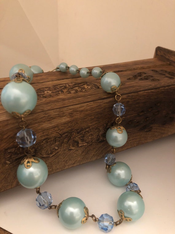 Vintage Marvella Baby Blue Beaded Crystal Necklace - image 1