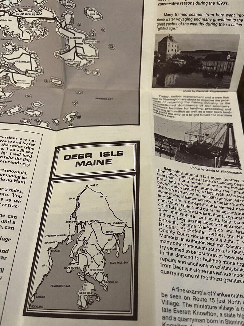 1984 Deer Isle Stonington Maine Big Fold Out Brochure Map Ads Vintage ...