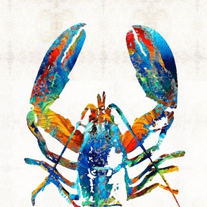 Colorful Lobster Art PRINT Maine Seafood Beach House Animal Nature Beachy CANVAS Lobsters Artwork Primary Colors Rainbow Coastal Living Fish