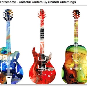 Guitar Art PRINT Bass Electric Vintage Acoustic Rock and
