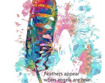 Colorful Feather Art PRINT Native American Angels Primary Colors CANVAS Love Gift Hope Faith Blessing Prayer Angels Quote Healing Comfort