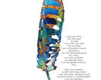 Colorful Feather Art Grief Comforting PRINT Native American Indian Lakota Prayer CANVAS Gift In Sympathy Healing Condolences Bereavement