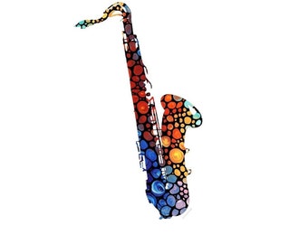 Saxophone Music Art PRINT from Painting Colorful Musical Instruments Jazz Band Rock And Roll CANVAS Jazzy Studio Sax Artwork Musician Gift