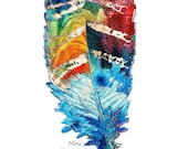 Colorful Feather Art Cherokee Prayer PRINT from Painting American Indian Primary Color CANVAS House Warming Gift Large Artwork Home Blessing