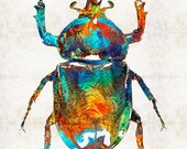 Colorful Beetle Scarab Art Bug Egyptian PRINT from Painting Symbol Primary Color Large Big CANVAS Rainbow Insect Artwork Egypt Hieroglyphics