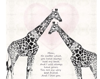 Giraffe Art PRINT For Mom Mother's Day Gift Ideas CANVAS Gifts Giraffes Cute Animals Poem Poetry Artwork Mothers Mommy Mother Moms Love Her