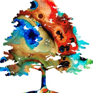 Colorful rainbow colors tree fine art print.  Offered as nature furnishings, trees wall art decor and rustic accents.