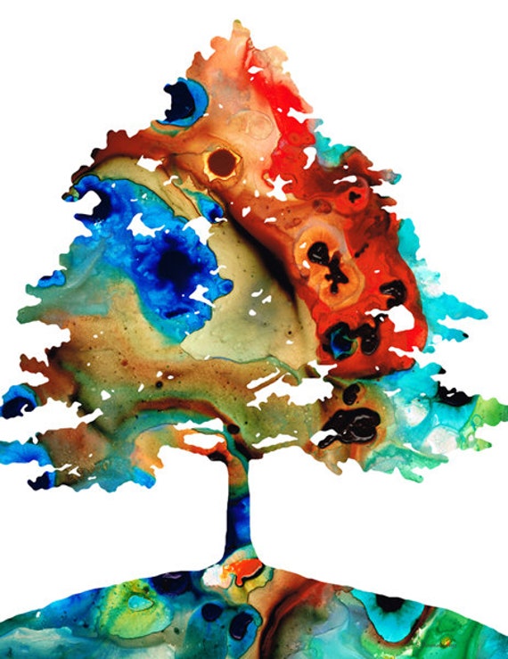 Colorful Tree Art PRINT from Painting Colorful Trees Landscape Landscapes Color Cool Stretched CANVAS Large Artwork Abstract Contemporary