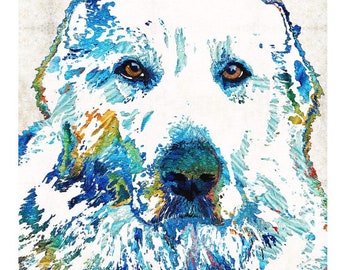 Colorful Great Pyrenees Dog Art PRINT from Painting Pets Dogs Animals CANVAS Ready To Hang Large Artwork Jewel Primary Colors Rainbow Blue