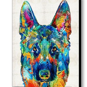 German Shepherd Art Colorful PRINT from Painting Rainbow Dog Pets Doggie Pet Pop Police CANVAS Ready To Hang Large Fun Funny Love Animal image 2