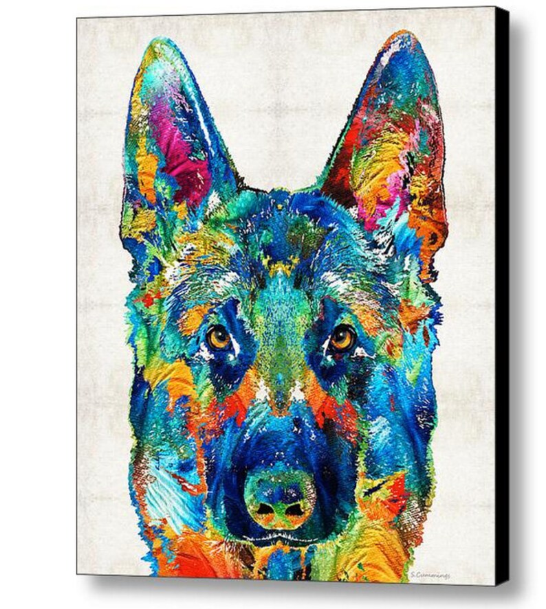German Shepherd Art Colorful PRINT from Painting Rainbow Dog Pets Doggie Pet Pop Police CANVAS Ready To Hang Large Fun Funny Love Animal image 2