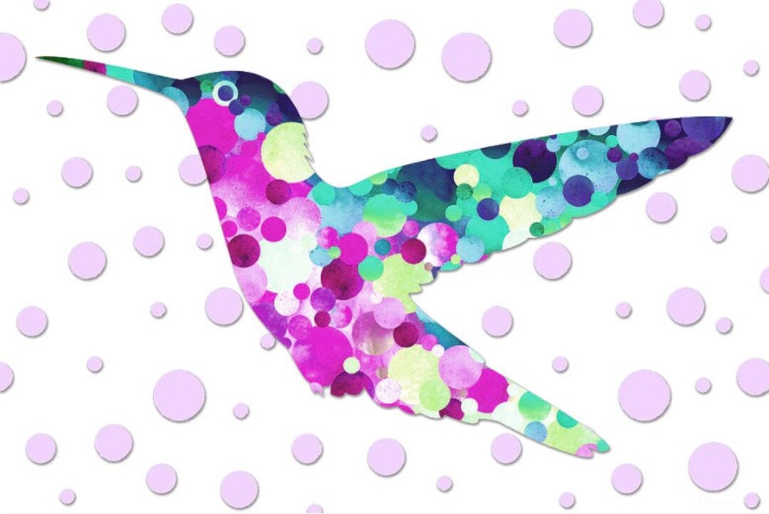 Colorful Hummingbird Art Polka Dots Beach Artwork Beachy Decor Coastal ...