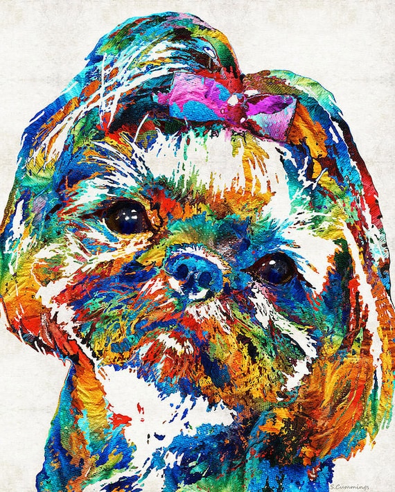 pet canvas art rainbow friends colorful design cute dog face - Blue Dog  Paintings - Sticker