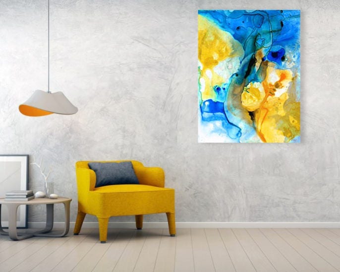 Blue and Yellow Abstract Art PRINT From Painting Modern Landscape Decor ...