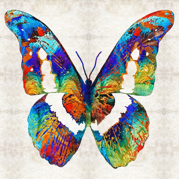 Colorful Butterfly Art PRINT From Painting Primary Colors