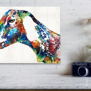 Colorful Goat Art PRINT from Painting Farm Animals Primary Colors Fun Whimsical CANVAS Country Farmhouse Animal Kids Natural Pop Art Goats image 2