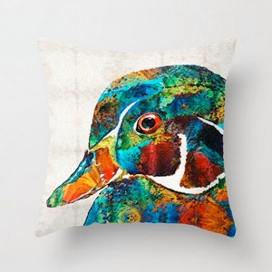 Wood Duck Throw Pillow COVER Design Home Sofa Bed Decor Artsy Farmhouse Ducks Cabin Rustic Farm Pillows Barn Bird Hunting Country Animal
