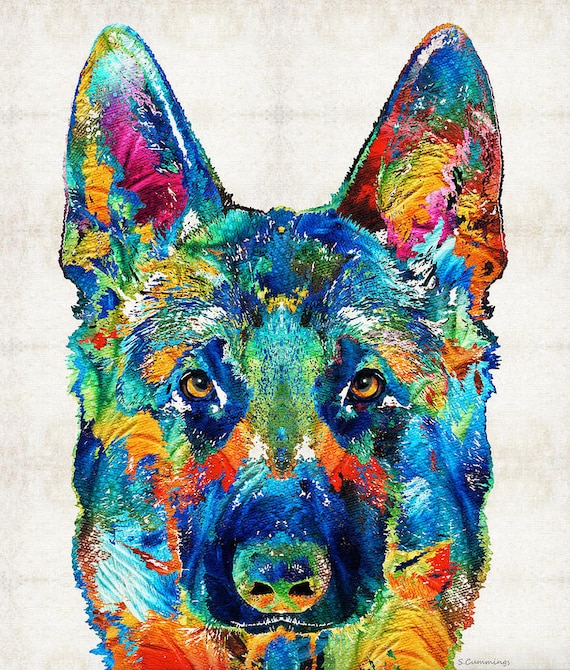 German Shepherd Art Colorful PRINT from Painting Rainbow Dog Pets Doggie Pet Pop Police CANVAS Ready To Hang Large Fun Funny Love Animal