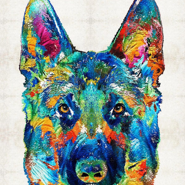 German Shepherd Art Colorful PRINT from Painting Rainbow Dog Pets Doggie Pet Pop Police CANVAS Ready To Hang Large Fun Funny Love Animal