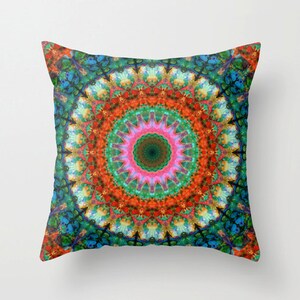Throw Pillow Mandala COVER Orange Red Pink Green Art Design Home Sofa Bed Pattern Decor Artsy Decorative Big Living Room Bedroom Bedding