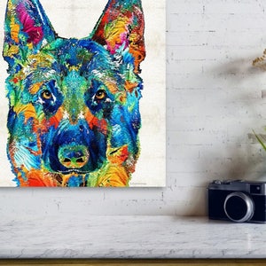 German Shepherd Art Colorful PRINT from Painting Rainbow Dog Pets Doggie Pet Pop Police CANVAS Ready To Hang Large Fun Funny Love Animal image 4