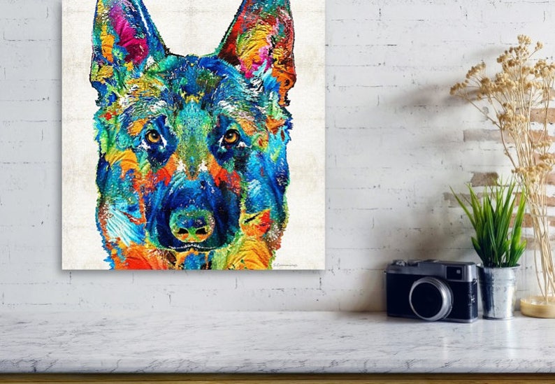 German Shepherd Art Colorful PRINT from Painting Rainbow Dog Pets Doggie Pet Pop Police CANVAS Ready To Hang Large Fun Funny Love Animal image 4