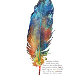 Colorful Feather Art Cherokee Prayer PRINT from Painting American Indian Primary Color CANVAS Inspirational Gift Large Artwork Home Blessing