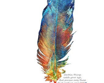 Colorful Feather Art Cherokee Prayer PRINT from Painting American Indian Primary Color CANVAS Inspirational Gift Large Artwork Home Blessing