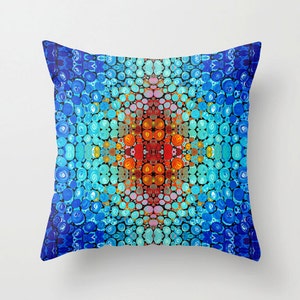 Throw Pillow Abstract Mosaic Art COVER Aqua Blue Red Home Colorful Primary Colors Decor Artsy Decorative Accent Pillows Living Room Bedroom
