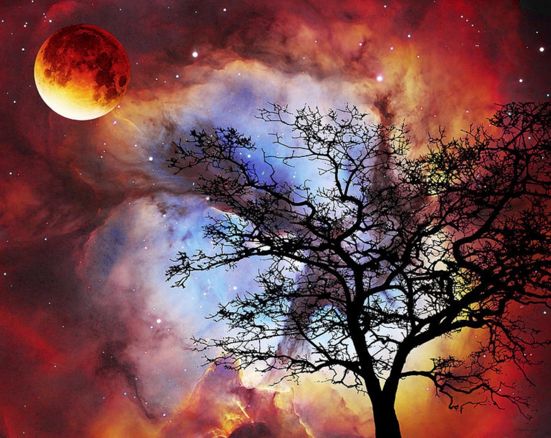 Nightscape Moon Sky Art Abstract PRINT From Painting Modern Landscape ...