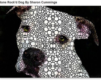 Dog Art PRINT Cute Dogs Pittie Pit Bull Pitty Pitbull Puppy Love CANVAS Puppy Portrait Large Artwork Animals Black White Puppies Mosaic