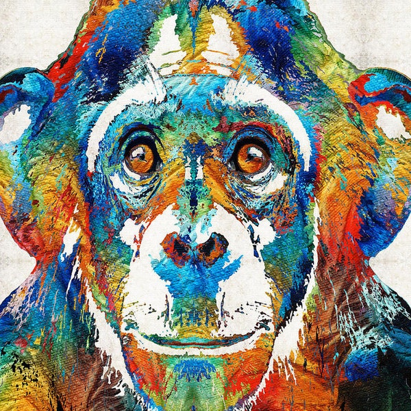 Chimpancé Arte IMPRIMIR Colorido Animal Arco Iris Zoológico Color Primario Divertido Freaky Chimpancé Mono Juguete Jugar Adulto Primate CANVAS África Selva Africana