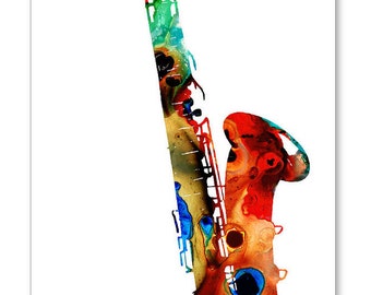 Saxophone Music Art PRINT from Painting Colorful Musical Jazz Band Rock And Roll CANVAS Jazzy Studio Large Artwork Musician Gift Sax Artwork