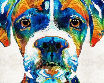 Colorful Dog Boxer Art PRINT from Painting Animal Rainbow Pets Puppies Puppy Doggie Canine Cute CANVAS Dogs Portrait Large Fun Funny Doggy