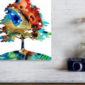 Colorful rainbow colors tree fine art print.  Offered as nature furnishings, trees wall art decor and rustic accents.