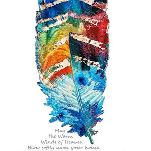 Colorful Feather Art Cherokee Prayer PRINT from Painting American Indian Primary Color CANVAS House Warming Gift Large Artwork Home Blessing