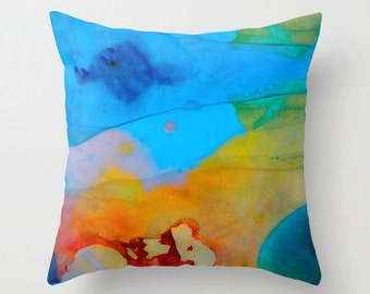 Throw Pillow Abstract Art COVER Design Colorful Blue Home Sofa Bed Couch Decor Artsy Decorative Accent Pillows Living Room Bedroom Bedding