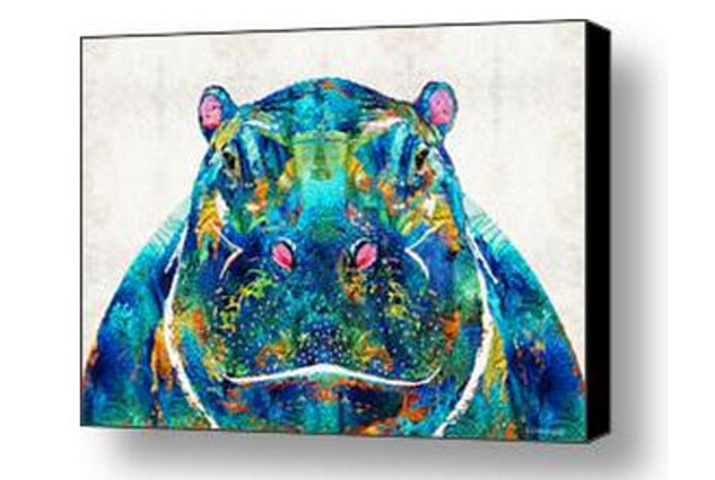 Colorful Hippo Art PRINT From Painting Hippopotamus Animal Etsy