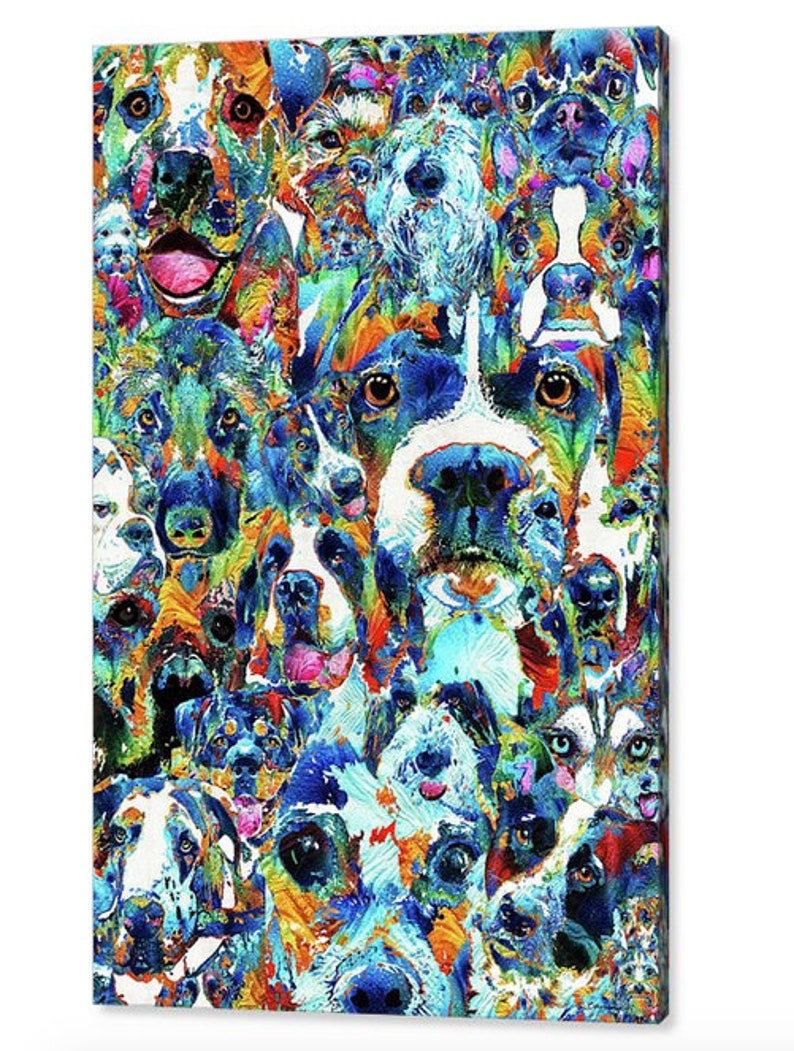 Colorful Dog Lover Pet Art PRINT from Painting Dogs Animal