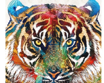 Colorful Tiger Animal Art PRINT Primary Colors Tigers Abstract CANVAS Large Artwork Big Cat Cats Wildlife Animals African Africa Nature