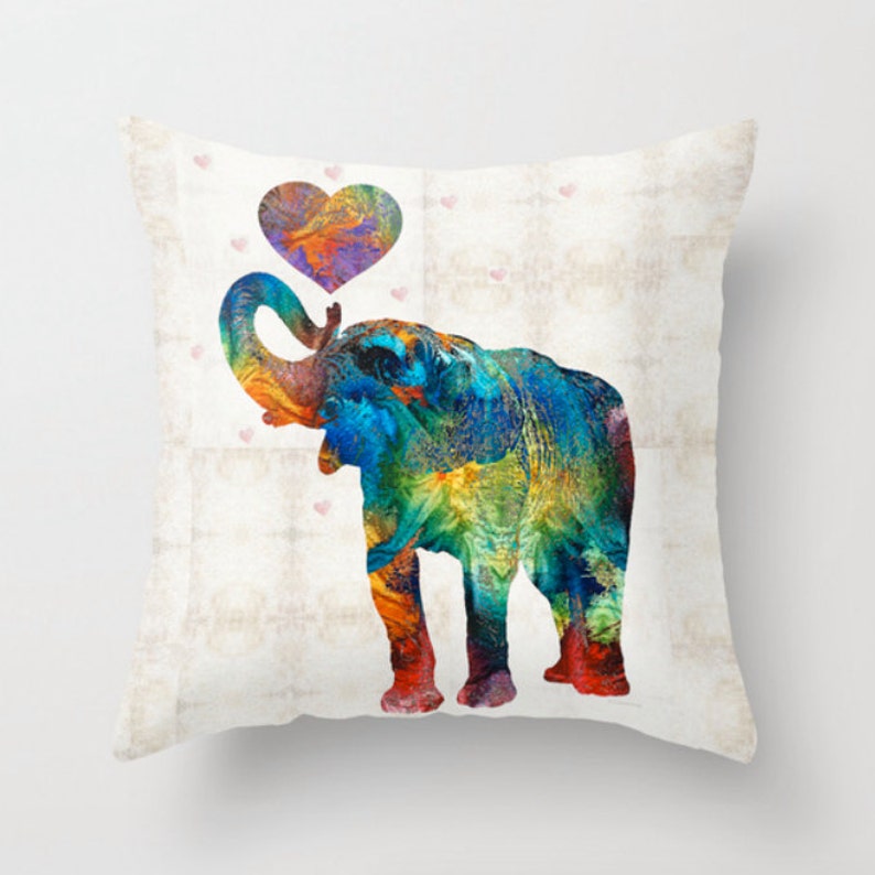 Rainbow colored colorful elephant animal fine art prints.  Offered as elephants wall art, love hearts furnishings, nursery decor and animals accents.