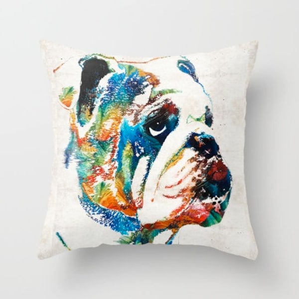 Colorful English Bulldog Pillow COVER Art Frenchy Frenchy Bull Dog Pet Puppy Decor Artsy Bulldogs Dawgs Dogs Living Room Bedroom Bedding