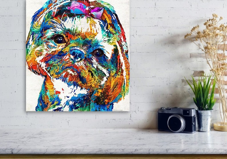 Shih Tzu Art Colorful PRINT from Painting Cute Rainbow Dog | Etsy